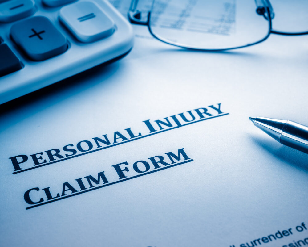 personal injury claim form on desk.
